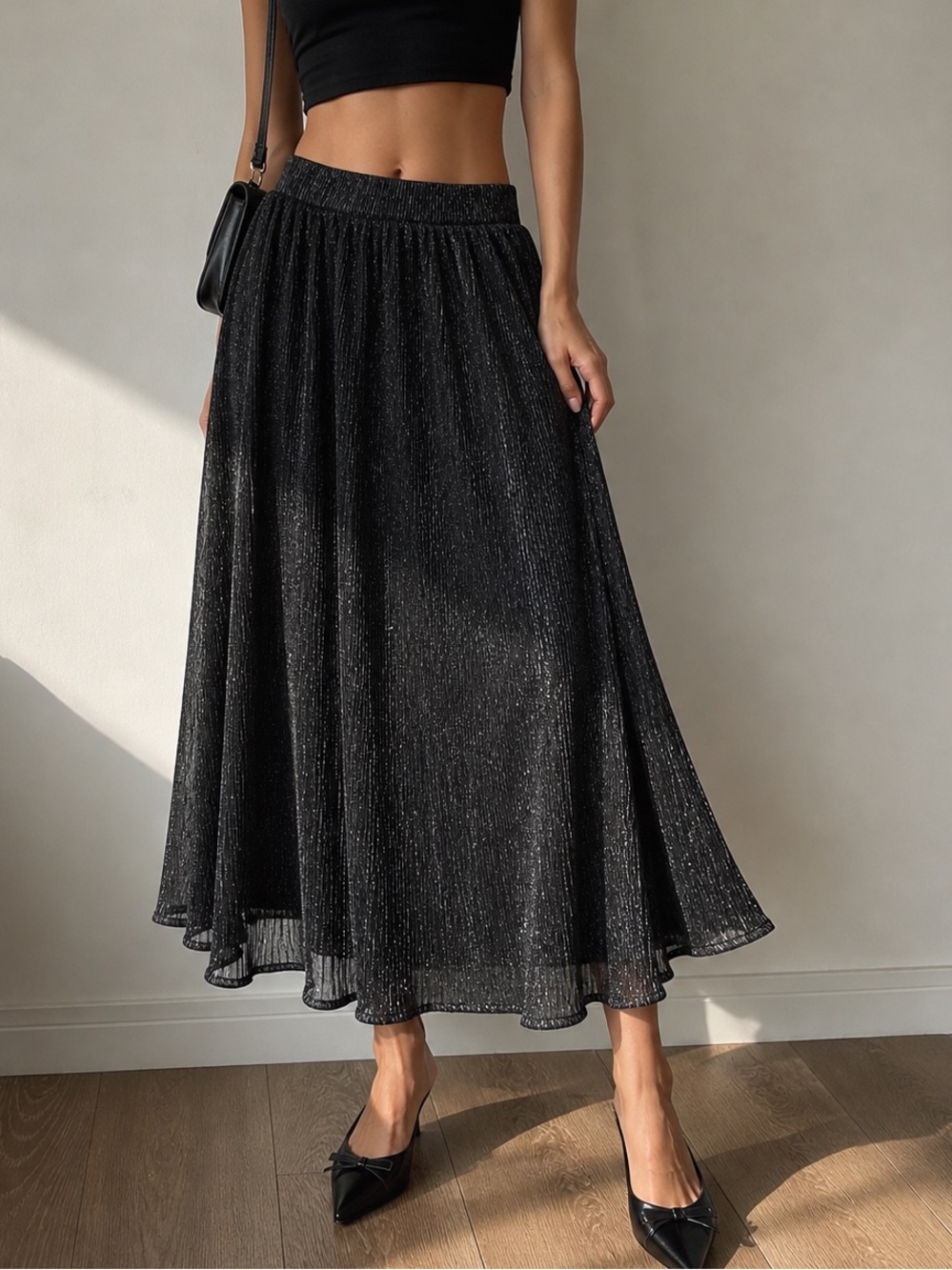 Black Shimmery Midi Skirt